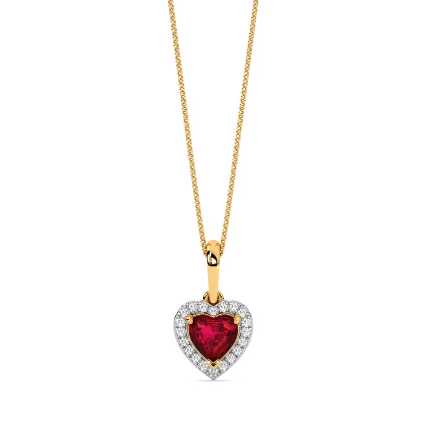 Heart Shape Ruby & Diamond Gold Pendant Necklace