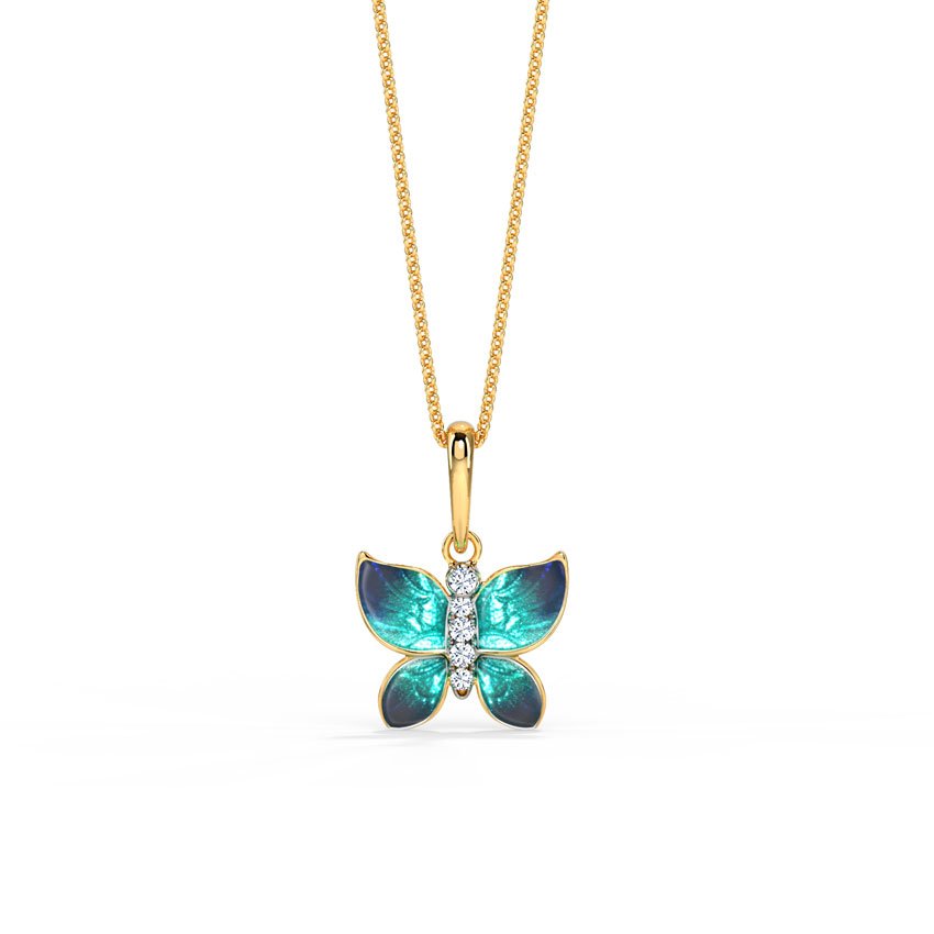 Blue Green Butterfly Designer Gold Pendant Necklace