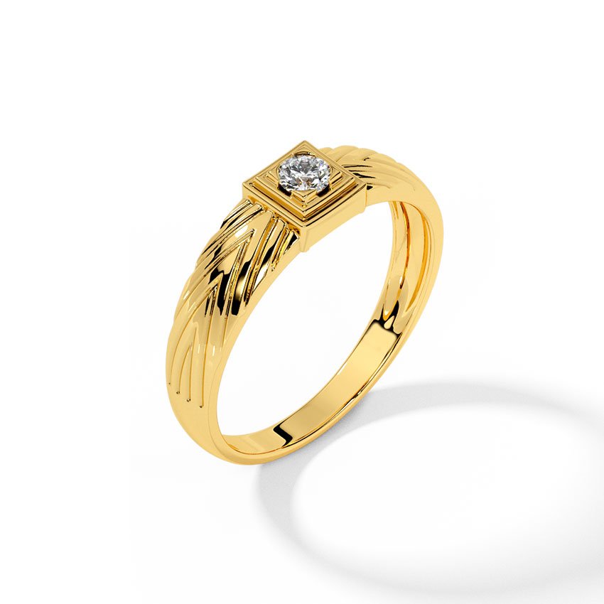 Classic Square Solitaire Gold Ring for Men