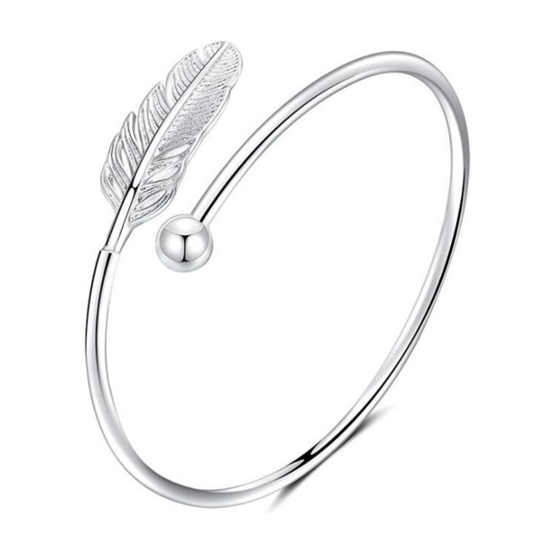 Silver Bracelet with Feather Design