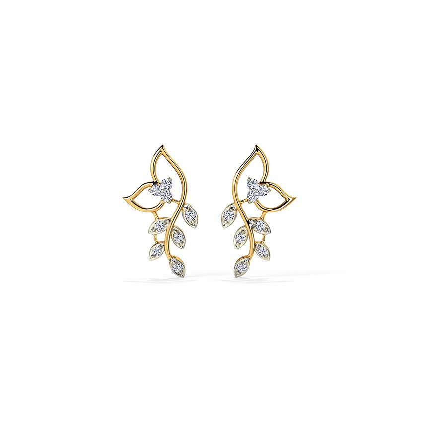 CaratLane 18 KT Yellow Gold Classic Leaves Diamond Stud Earrings For Women
